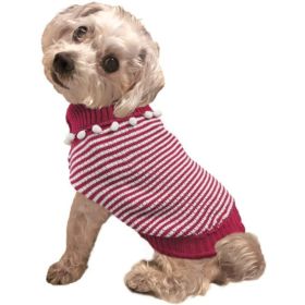 Fashion Pet Pom Pom Stripe Dog Sweater Raspberry (Option: SMALL)